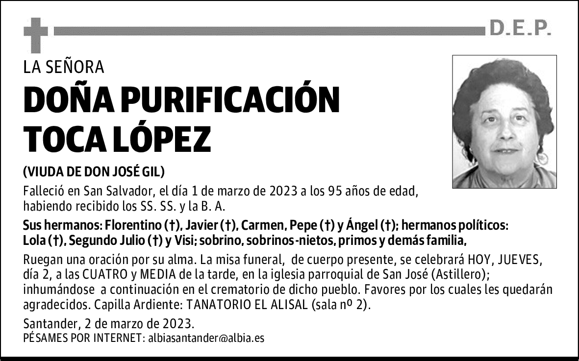DOÑA PURIFICACIÓN TOCA LÓPEZ