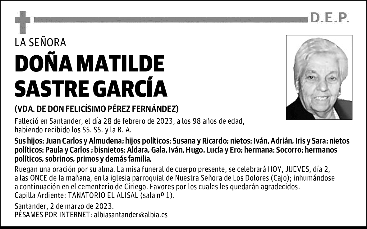 DOÑA MATILDE SASTRE GARCÍA