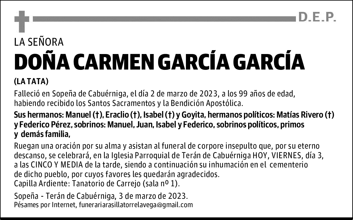 DOÑA CARMEN GARCÍA GARCÍA