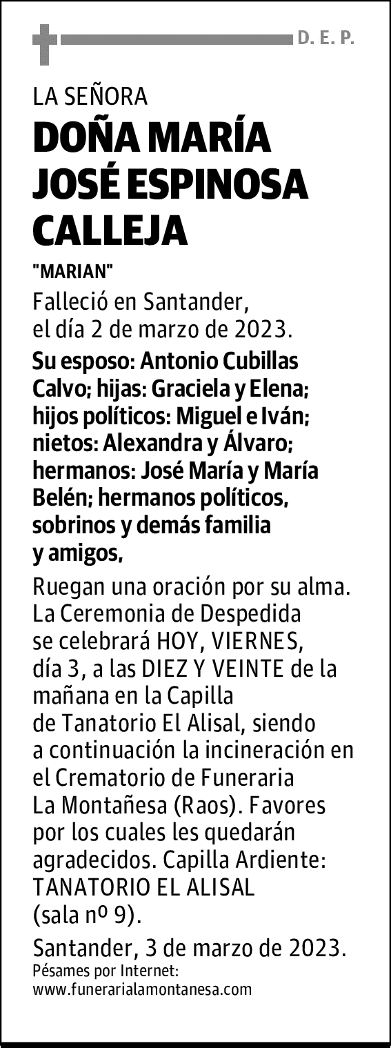 DOÑA MARÍA JOSÉ ESPINOSA CALLEJA