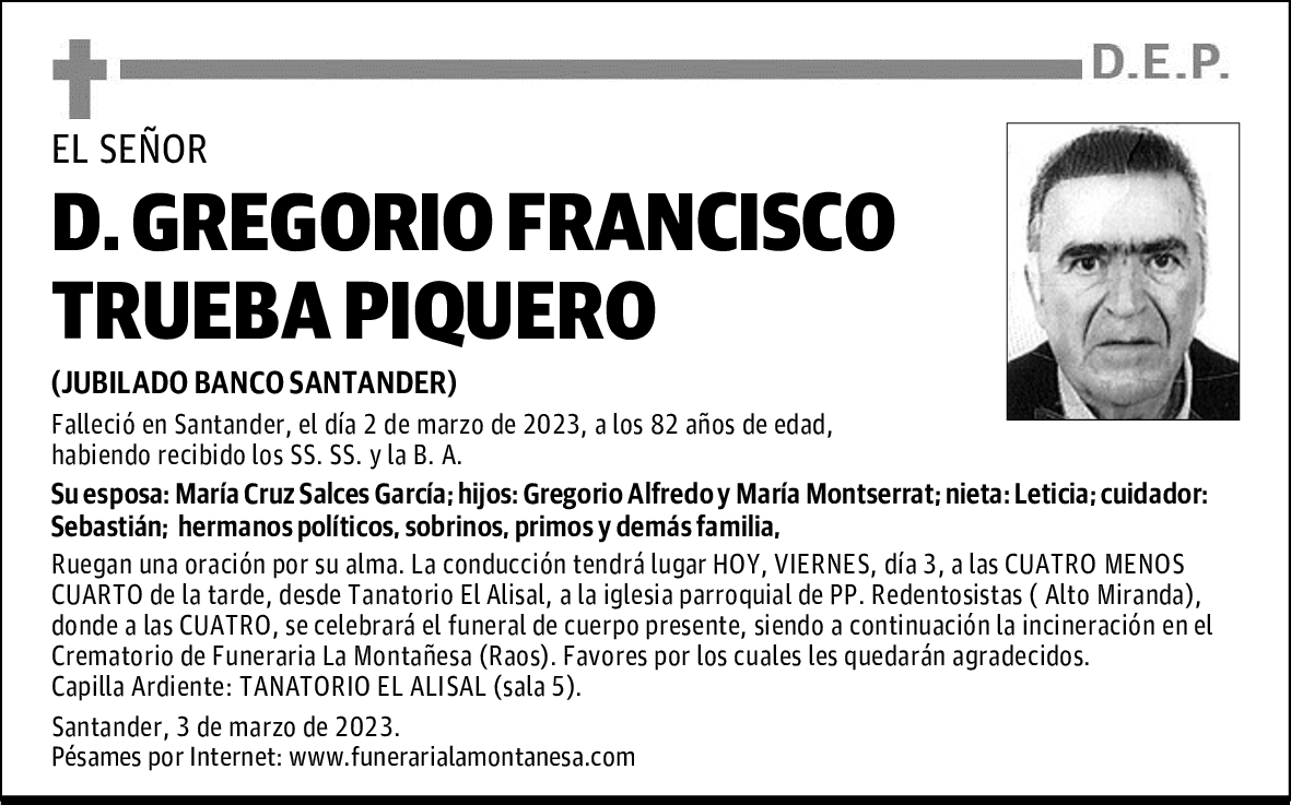 DON GREGORIO FRANCISCO TRUEBA PIQUERO