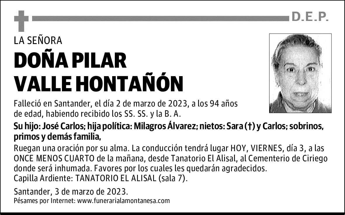 DOÑA PILAR VALLE HONTAÑÓN