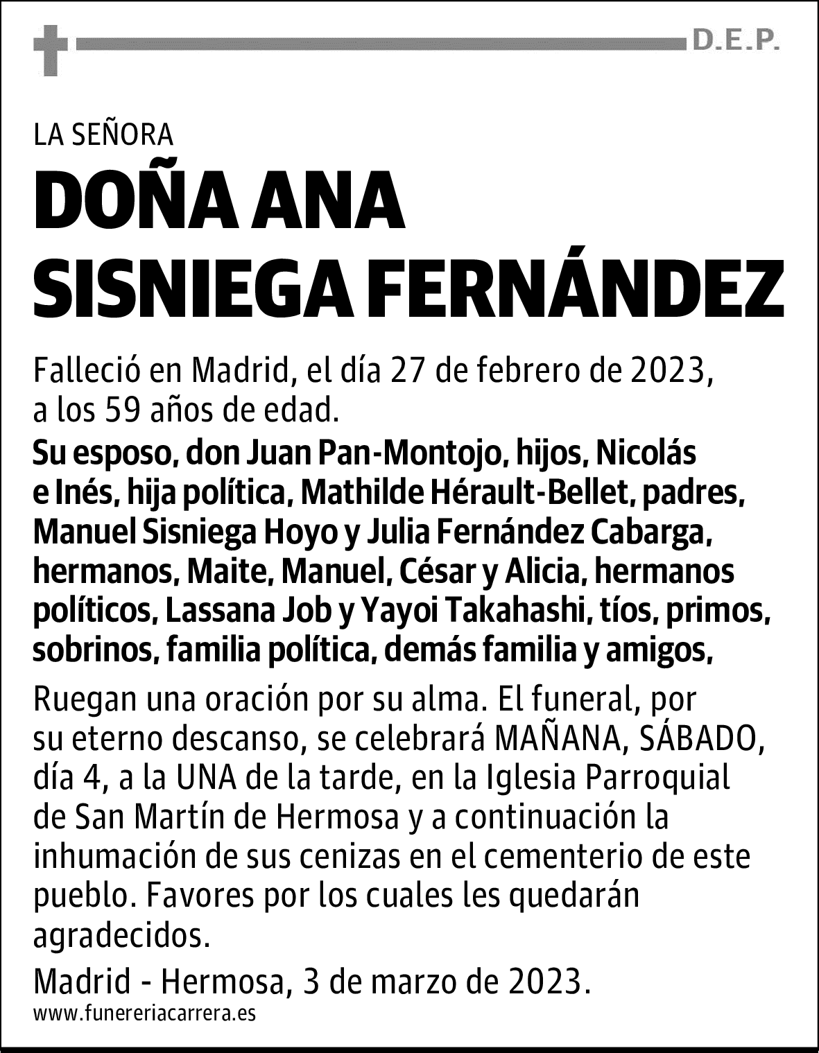 DOÑA ANA SISNIEGA FERNÁNDEZ