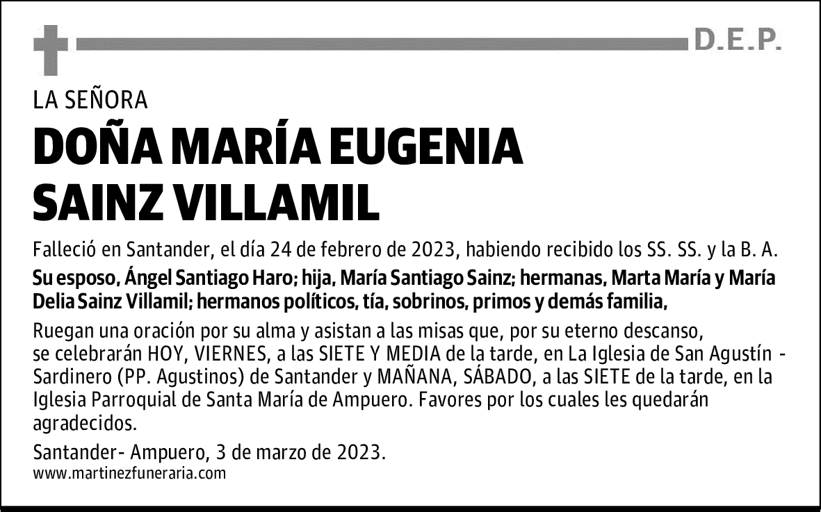 DOÑA MARÍA EUGENIA SAINZ VILLAMIL