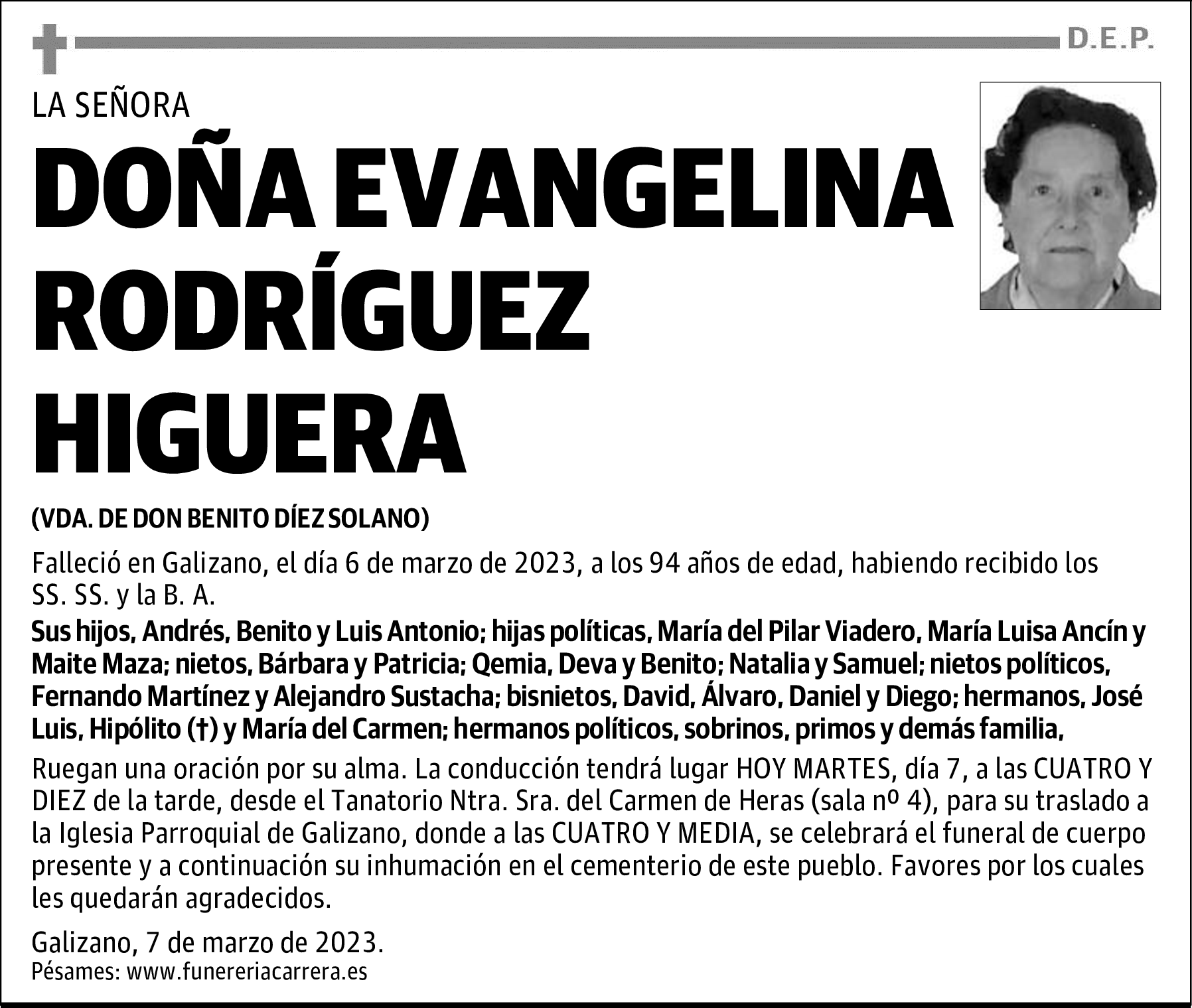 DOÑA EVANGELINA RODRÍGUEZ HIGUERA