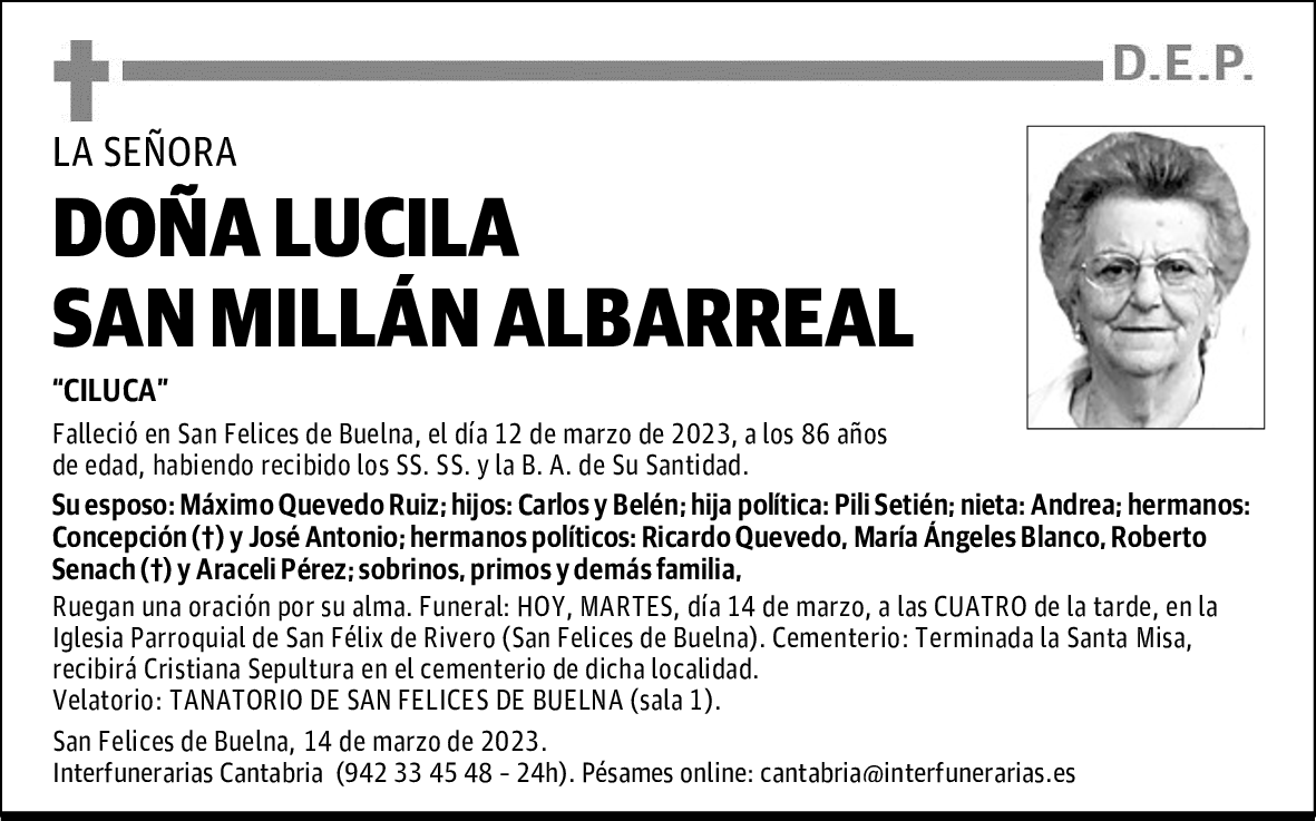 DOÑA LUCILA SAN MILLÁN ALBARREAL