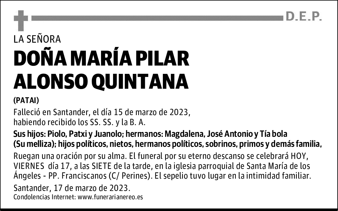 DOÑA MARÍA PILAR ALONSO QUINTANA