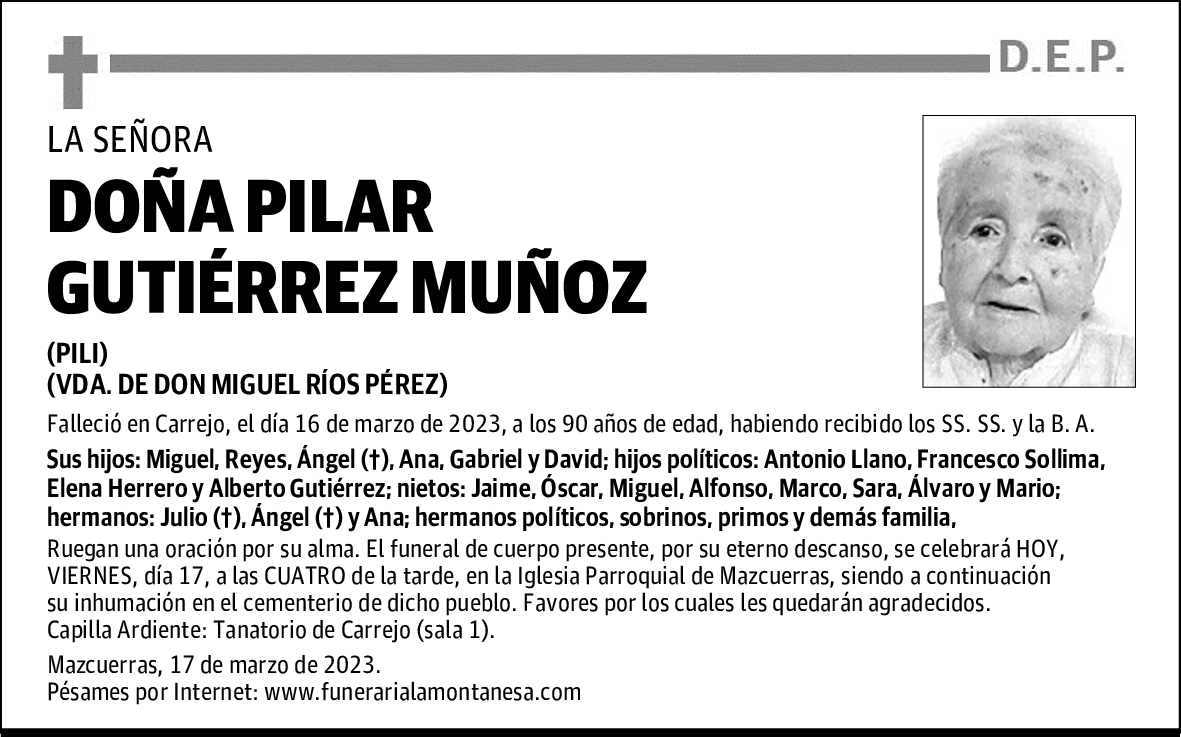 DOÑA PILAR GUTIÉRREZ MUÑOZ