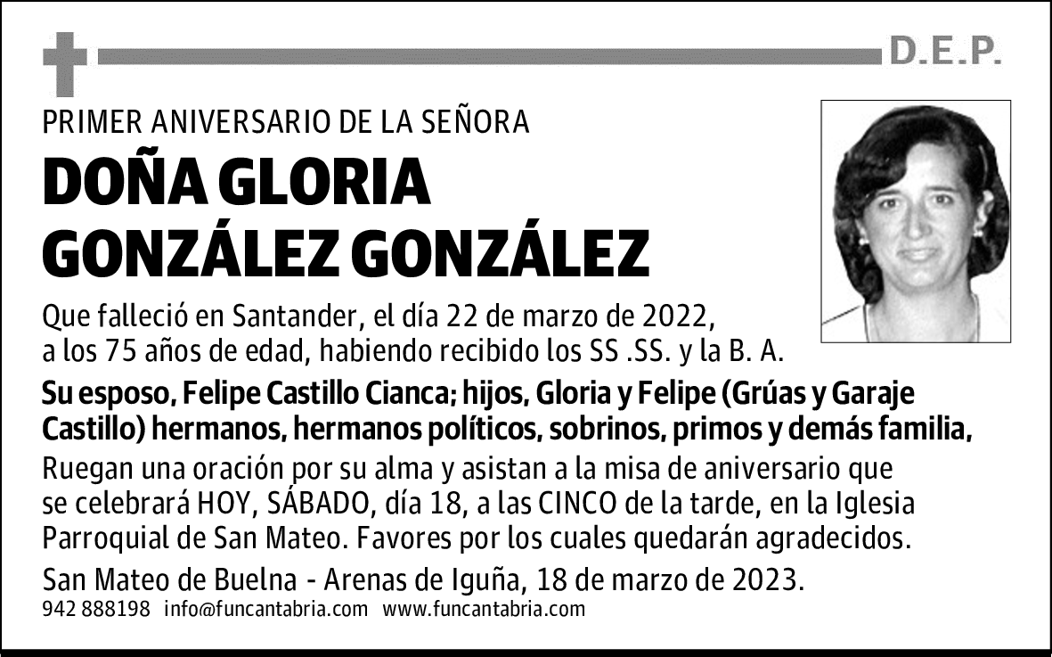 DOÑA GLORIA GONZÁLEZ GONZÁLEZ