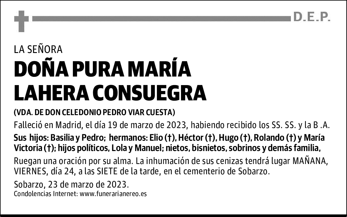 DOÑA PURA MARÍA LAHERA CONSUEGRA