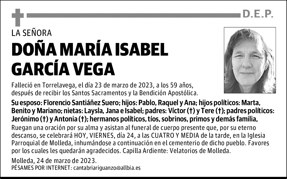 DOÑA MARÍA ISABEL GARCÍA VEGA