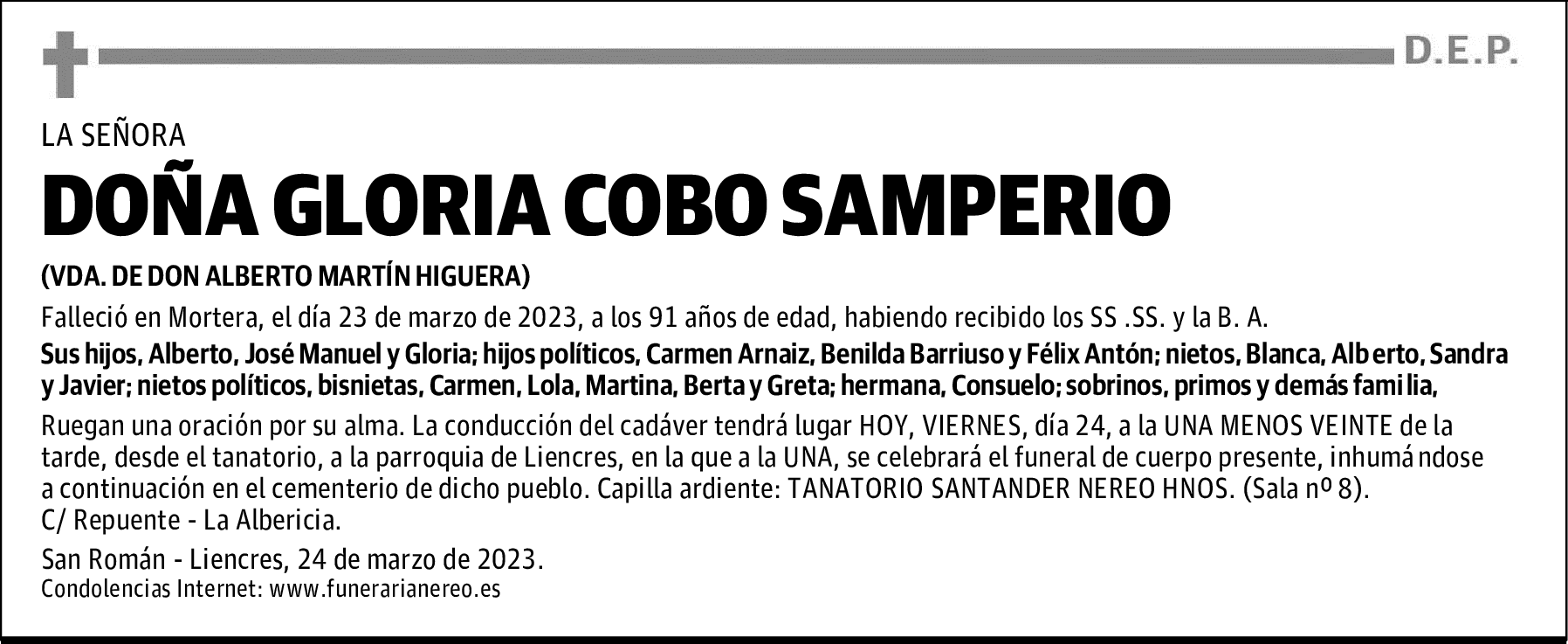 DOÑA GLORIA COBO SAMPERIO