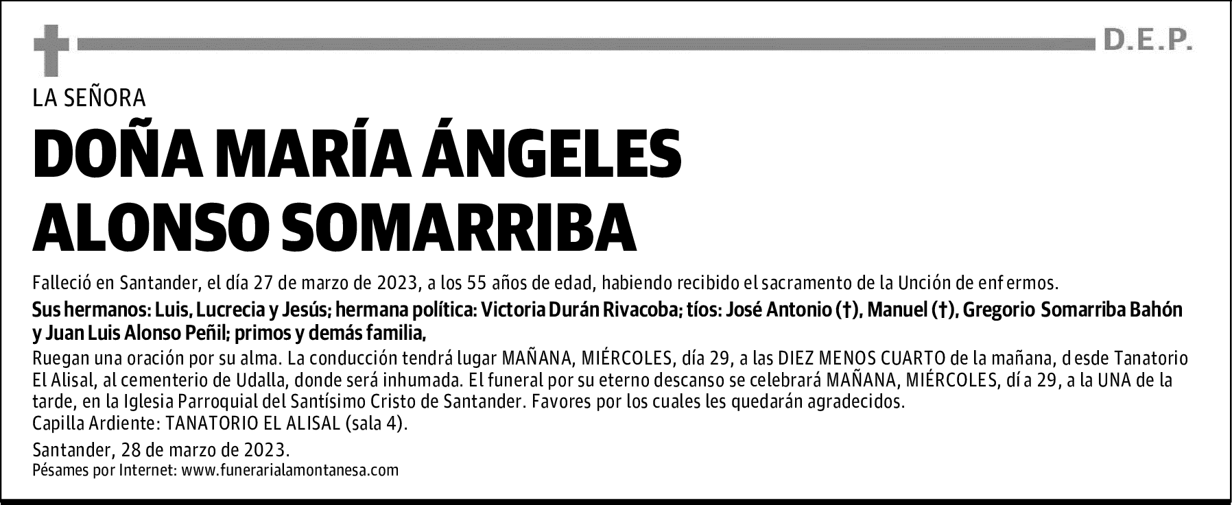 DOÑA MARÍA ÁNGELES ALONSO SOMARRIBA