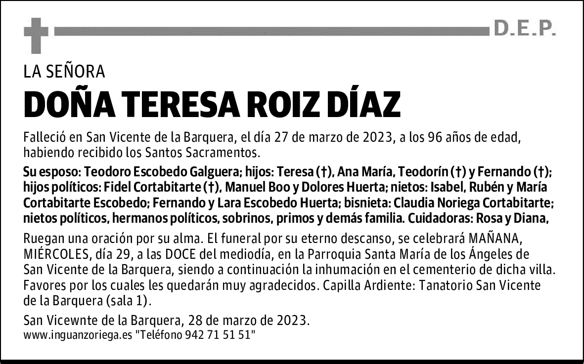 DOÑA TERESA ROIZ DÍAZ