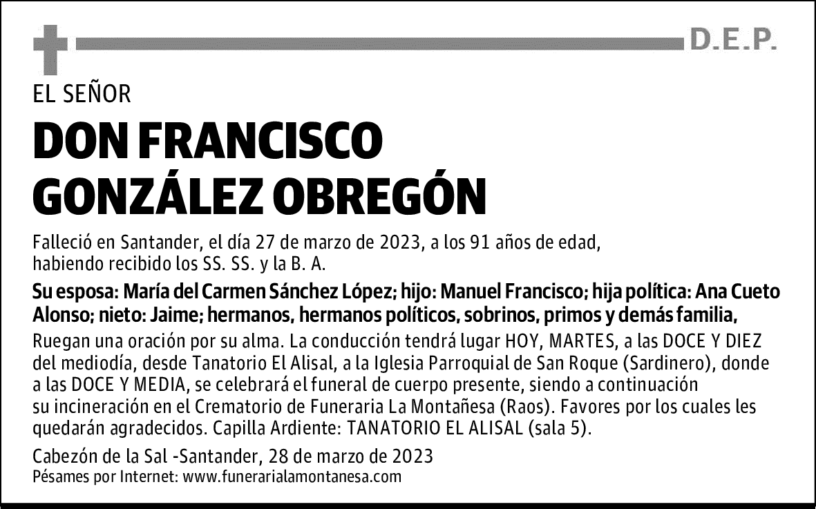 DON FRANCISCO GONZÁLEZ OBREGÓN