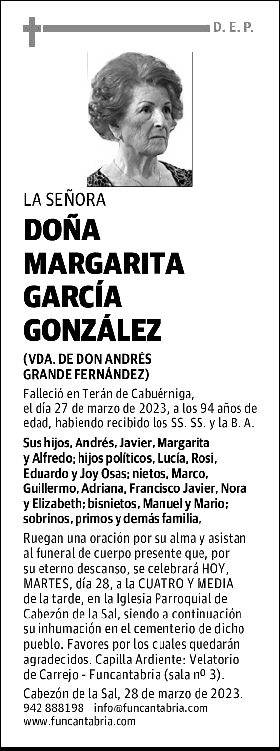 DOÑA MARGARITA GARCÍA GONZÁLEZ