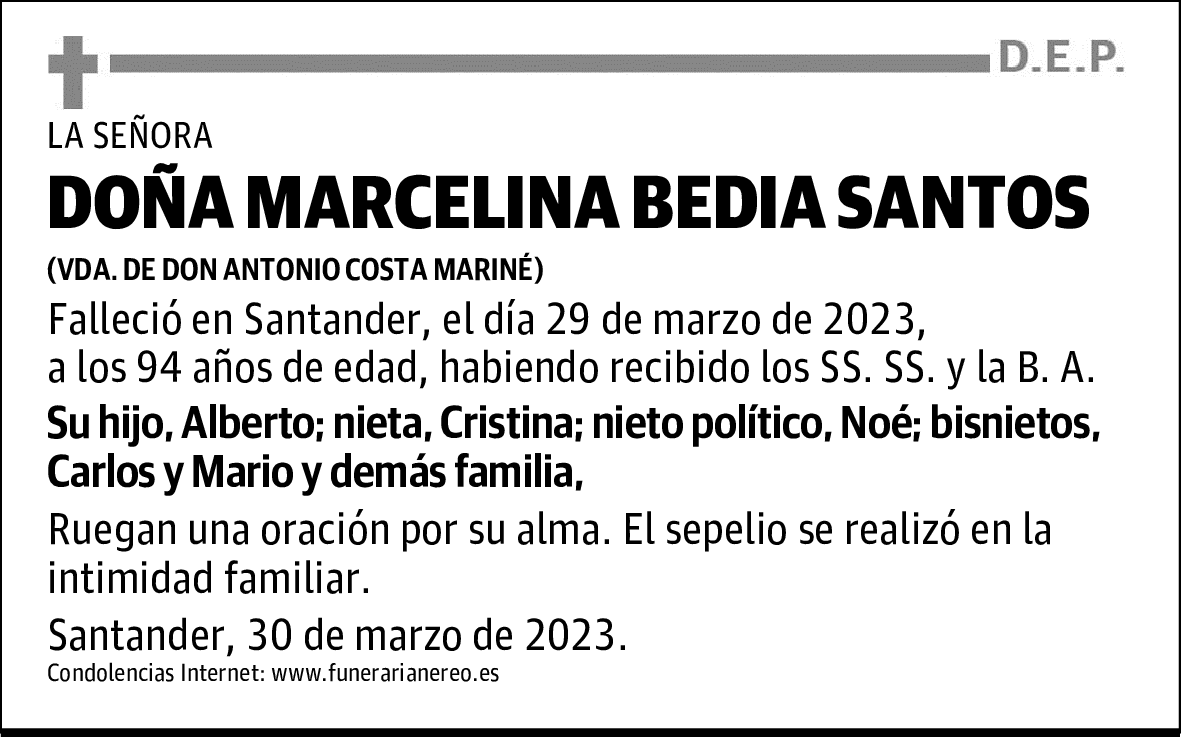 DOÑA MARCELINA BEDIA SANTOS