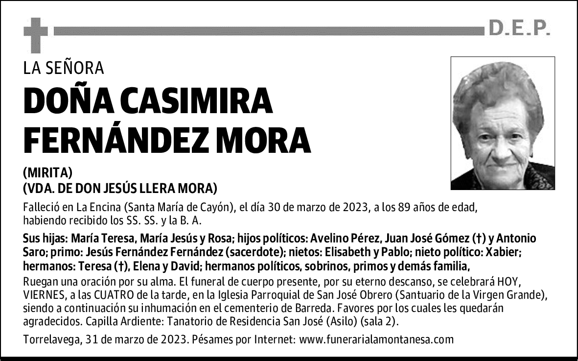 DOÑA CASIMIRA FERNÁNDEZ MORA