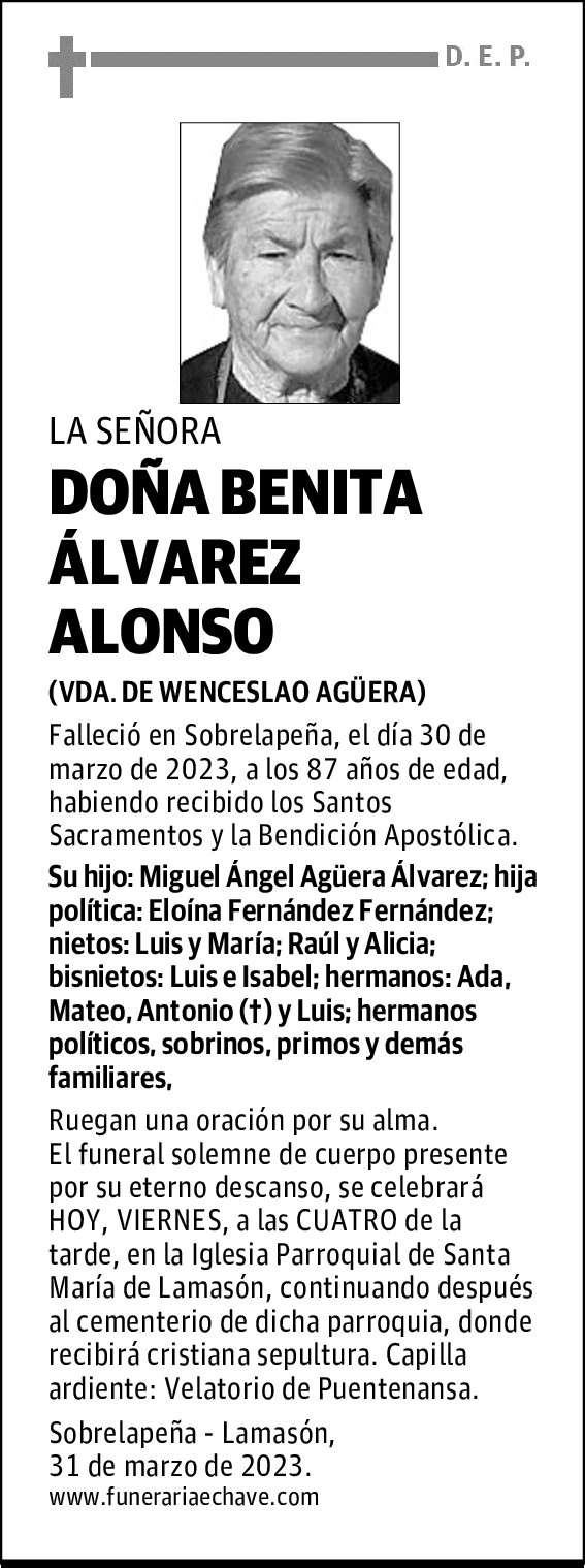 DOÑA BENITA ÁLVAREZ ALONSO