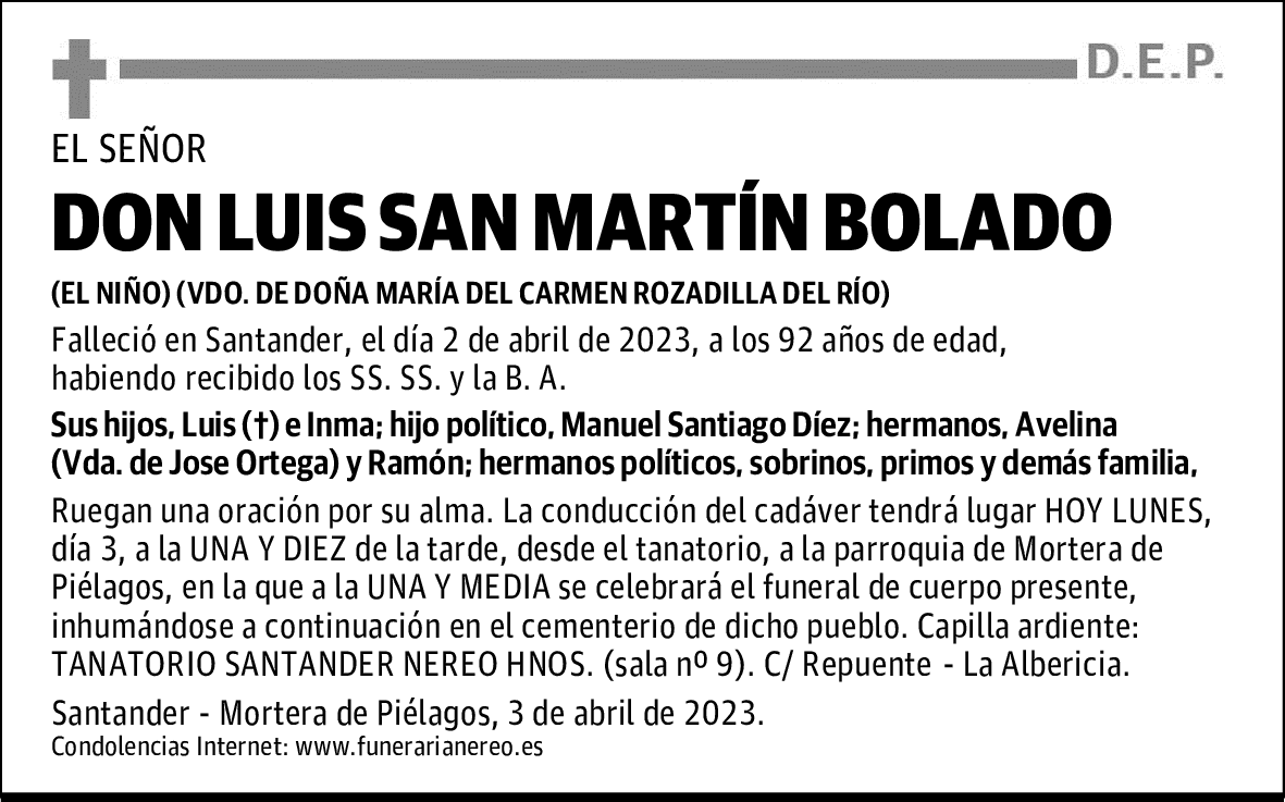 DON LUIS SAN MARTÍN BOLADO