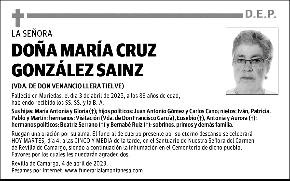 DOÑA MARÍA CRUZ GONZÁLEZ SAINZ