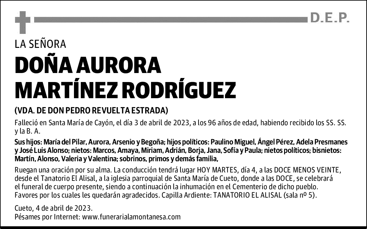 DOÑA AURORA MARTÍNEZ RODRÍGUEZ