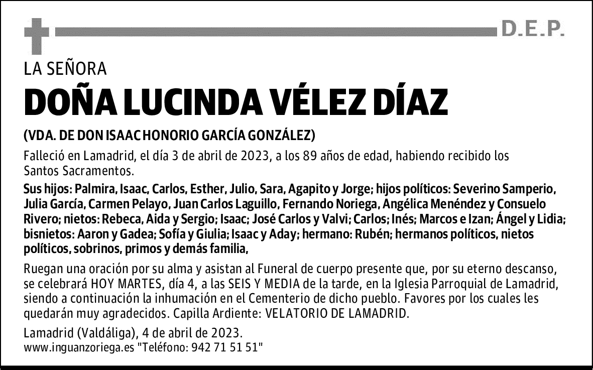 DOÑA LUCINDA VÉLEZ DÍAZ