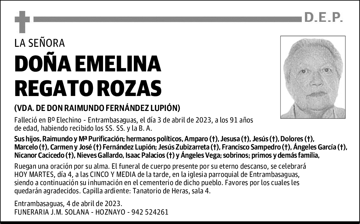 DOÑA EMELINA REGATO ROZAS