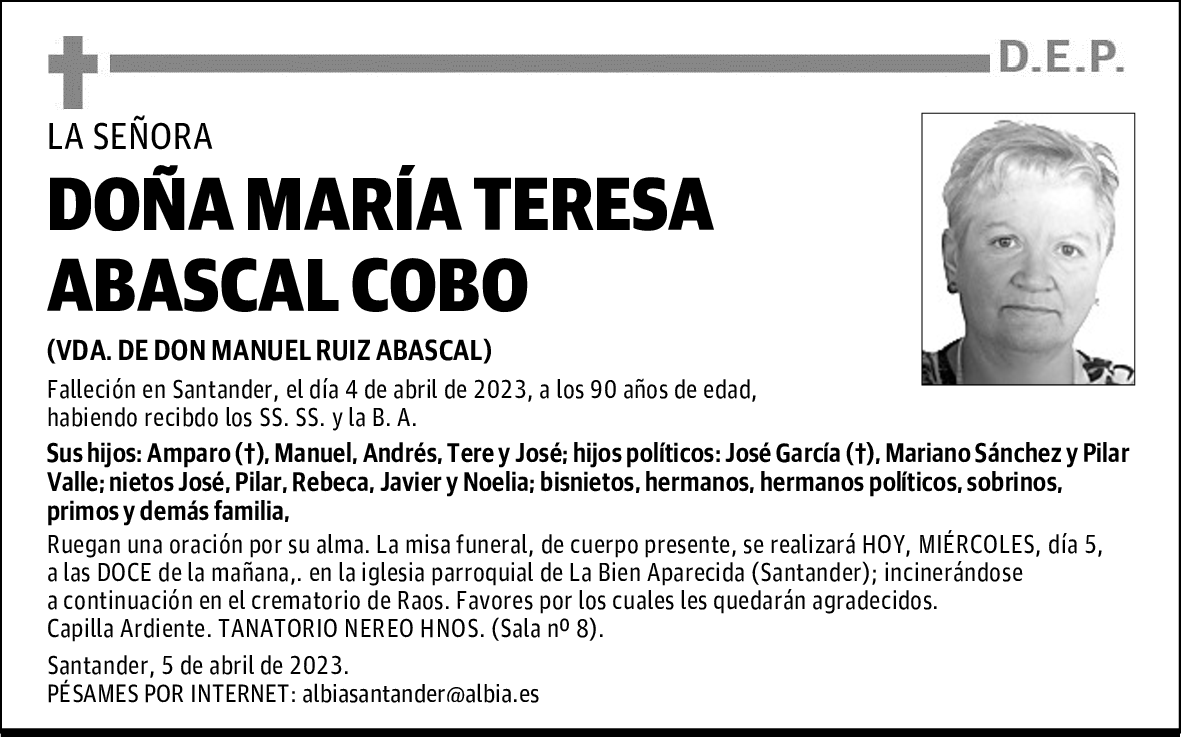 DOÑA MARÍA TERESA ABASCAL COBO
