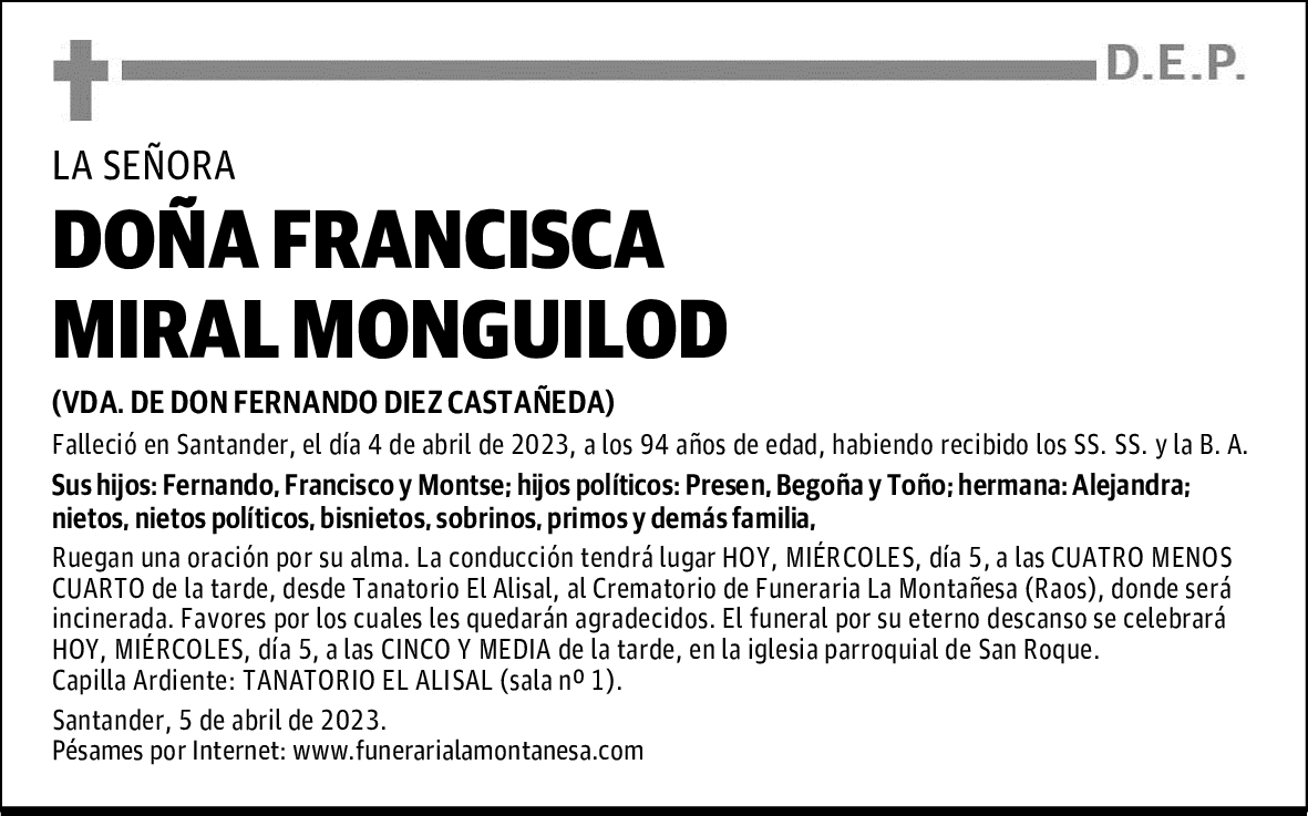 DOÑA FRANCISCA MIRAL MONGUILOD