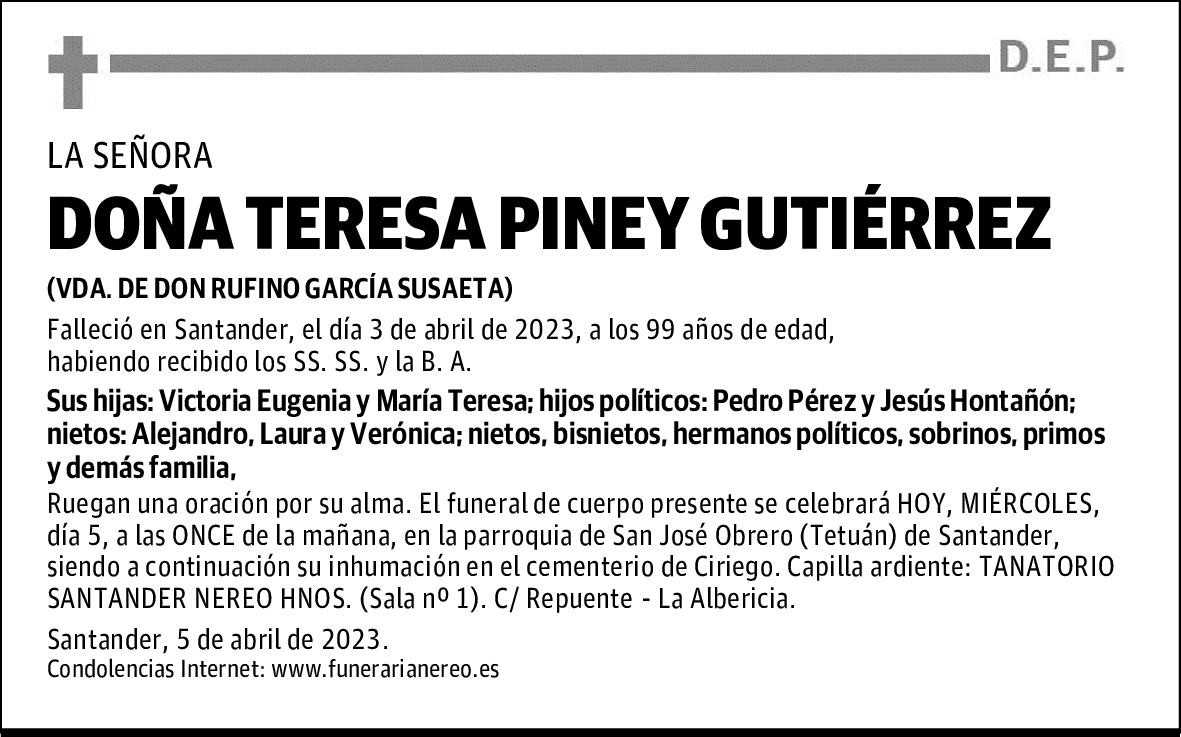 DOÑA TERESA PINEY GUTIÉRREZ