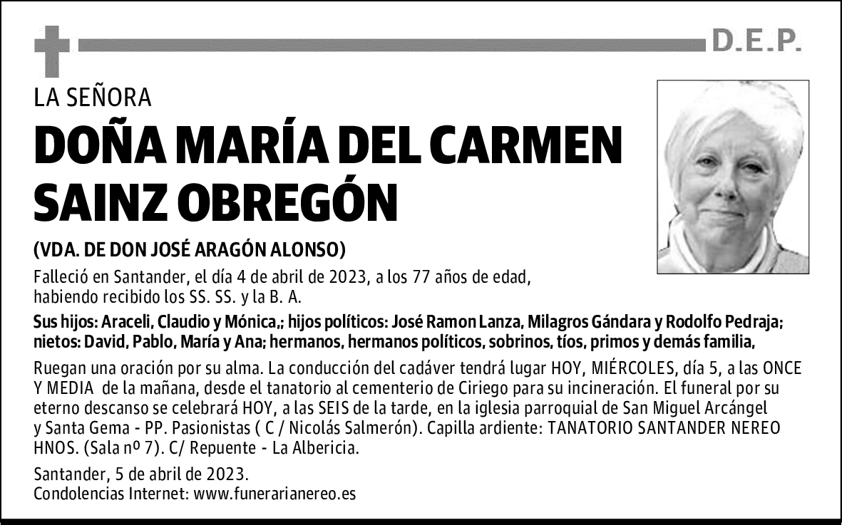DOÑA MARÍA DEL CARMEN SAINZ OBREGÓN