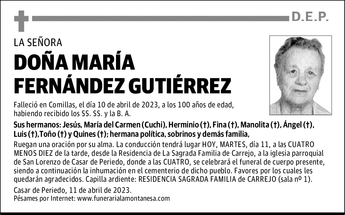 DOÑA MARÍA FERNÁNDEZ GUTIÉRREZ