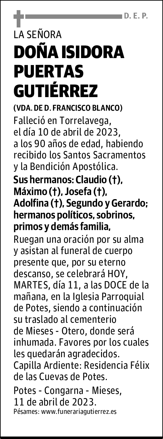 DOÑA.ISIDORA PUERTAS GUTIÉRREZ