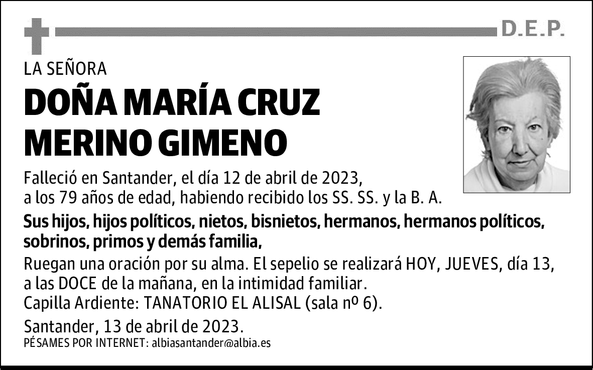 DOÑA MARÍA CRUZ MERINO GIMENO