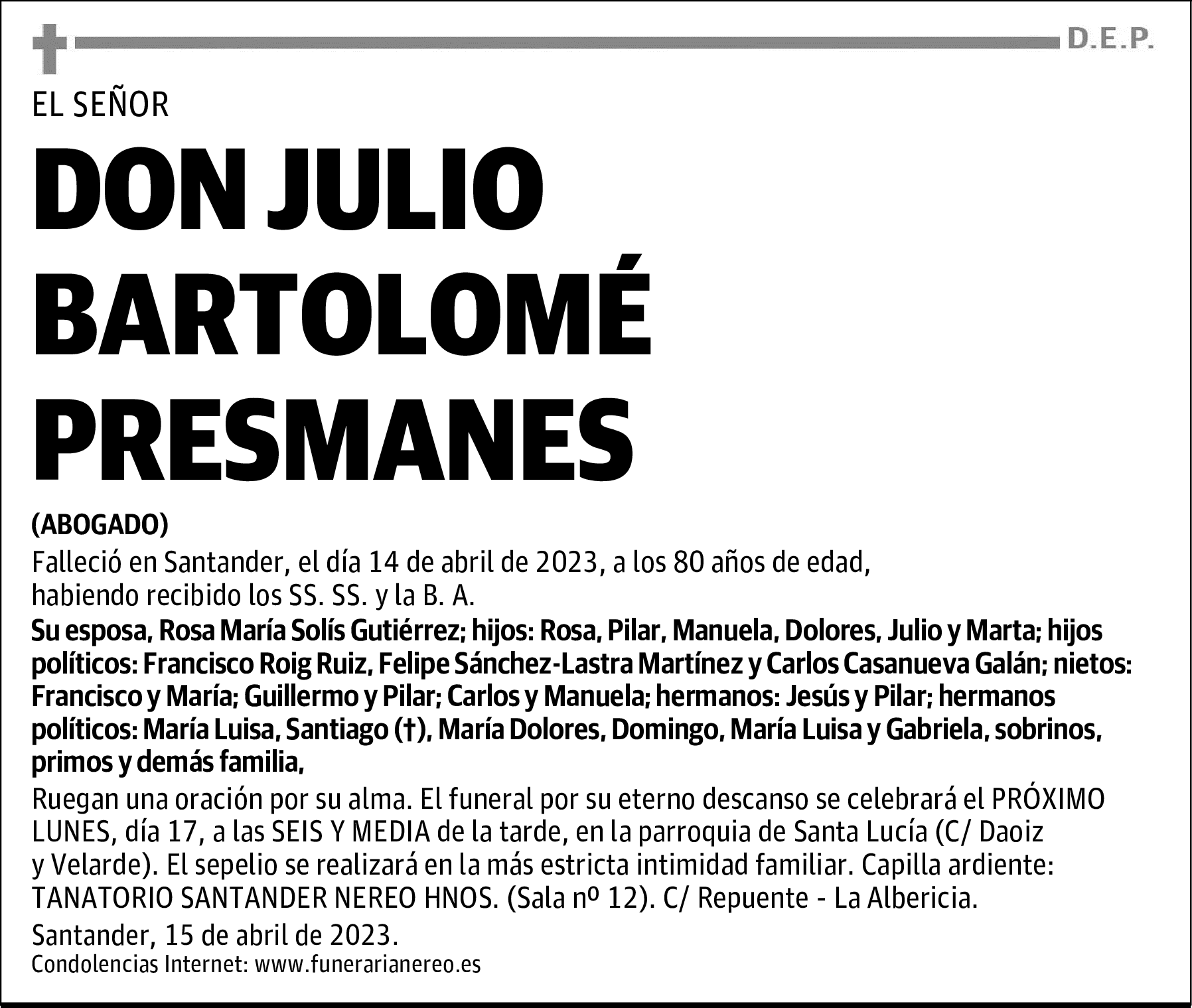 DON JULIO BARTOLOMÉ PRESMANES