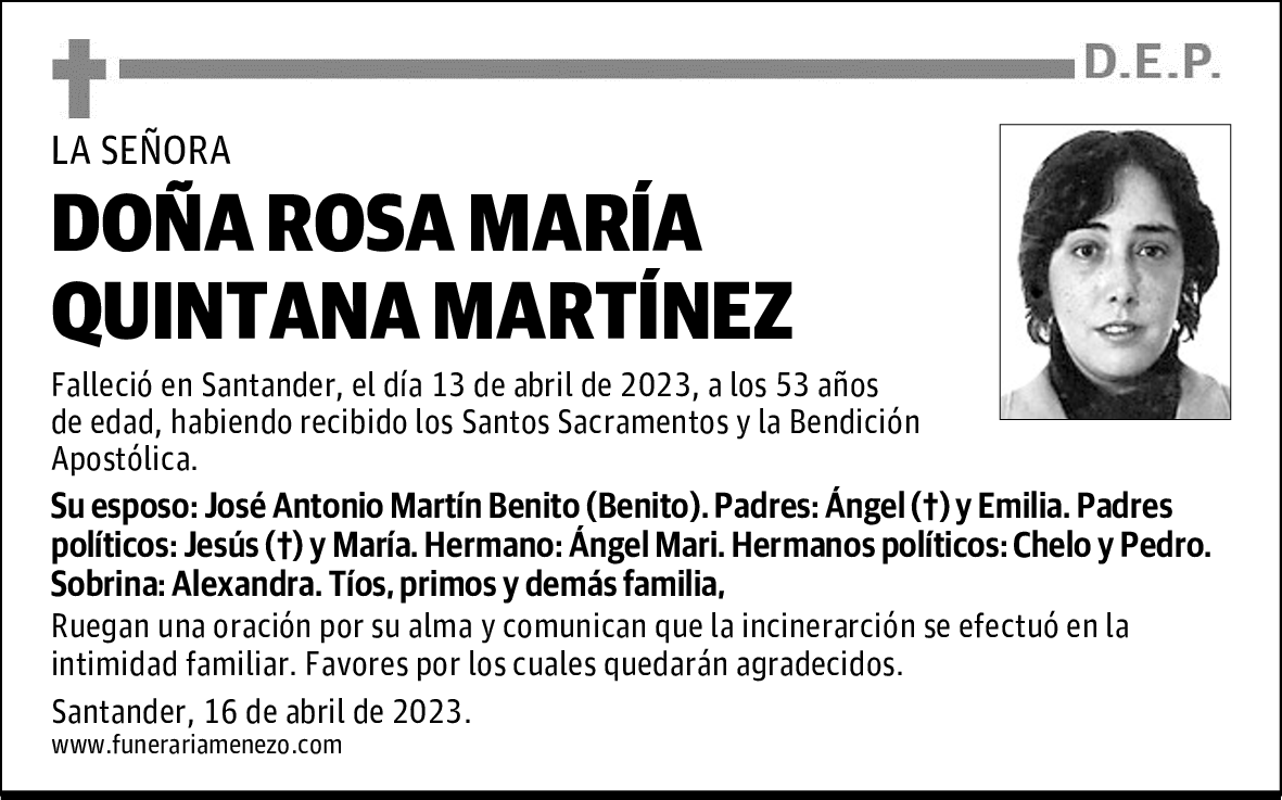 DOÑA ROSA MARÍA QUINTANA MARTÍNEZ