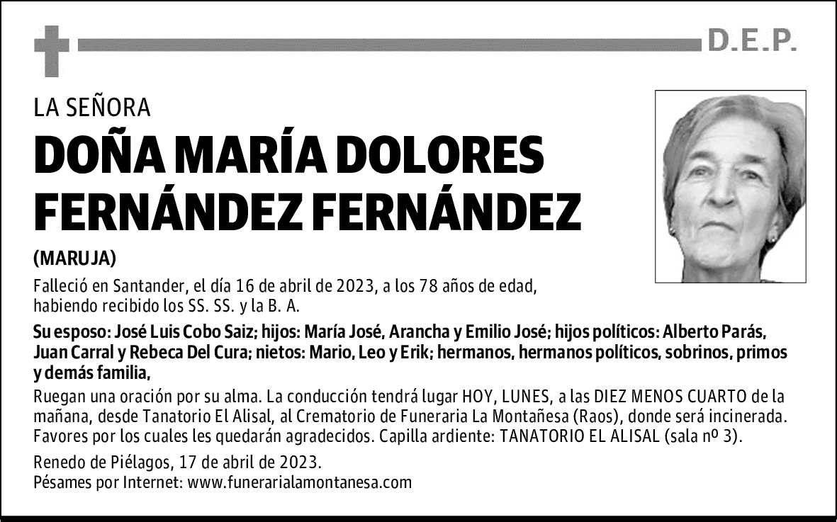 DOÑA MARÍA DOLORES FERNÁNDEZ FERNÁNDEZ