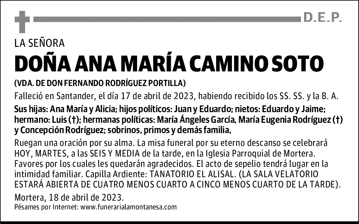 DOÑA ANA MARÍA CAMINO SOTO