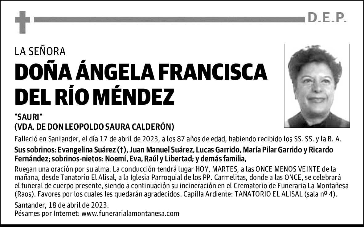 DOÑA ÁNGELA FRANCISCA DEL RÍO MÉNDEZ