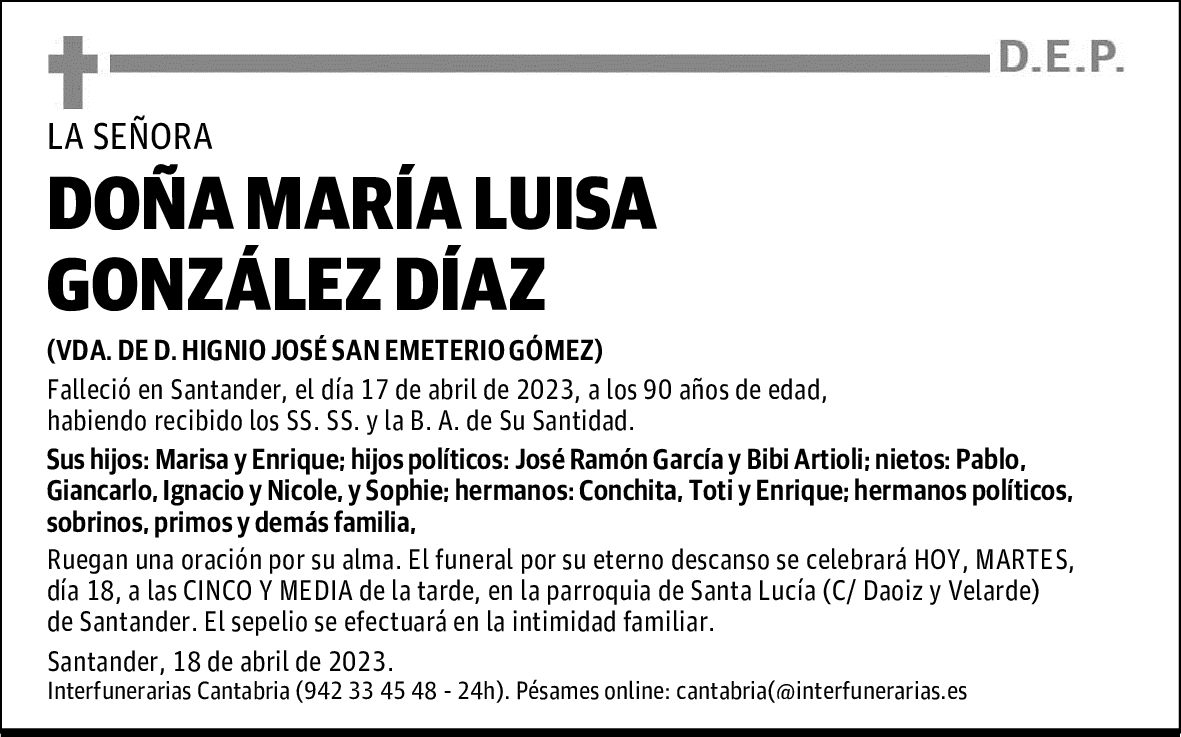 DOÑA MARÍA LUISA GONZÁLEZ DÍAZ