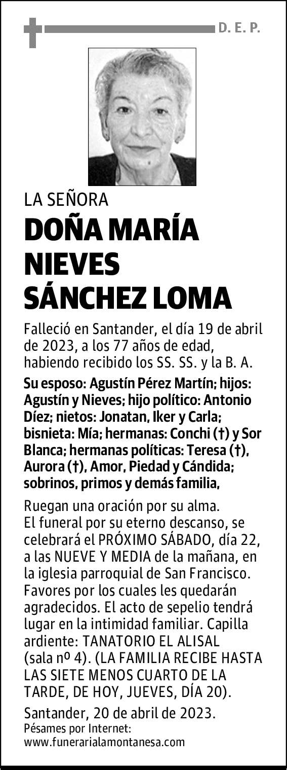 DOÑA MARÍA NIEVES SÁNCHEZ LOMA