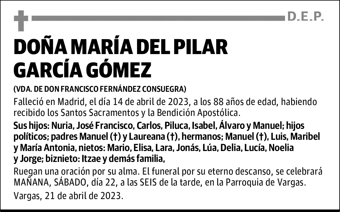 DOÑA MARÍA DEL PILAR GARCÍA GÓMEZ