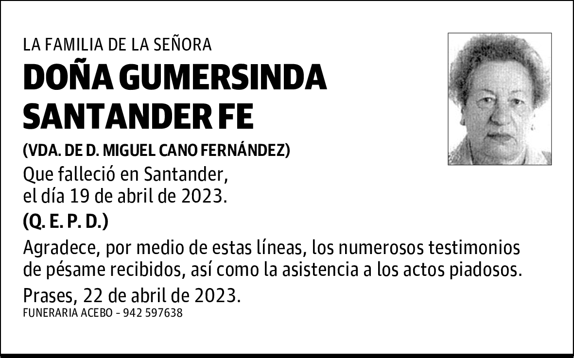 DOÑA GUMERSINDA SANTANDER FE