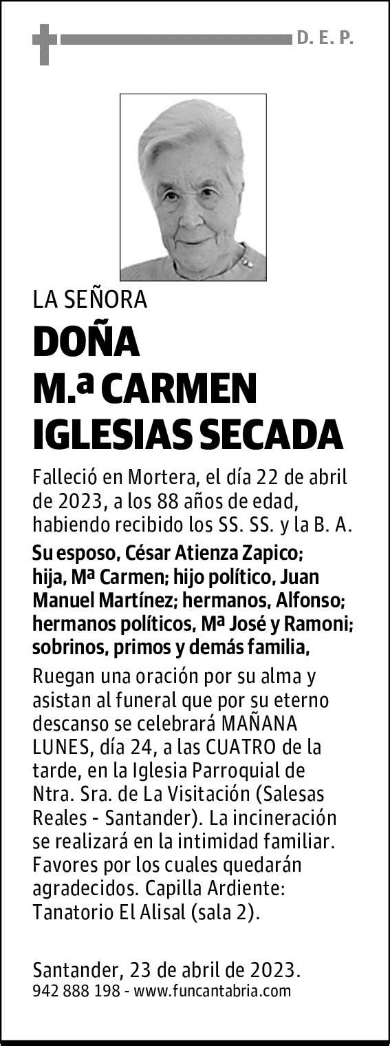 DOÑA M.ª CARMEN IGLESIAS SECADA