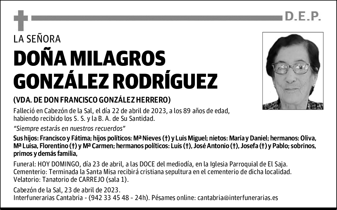 DOÑA MILAGROS GONZÁLEZ RODRÍGUEZ