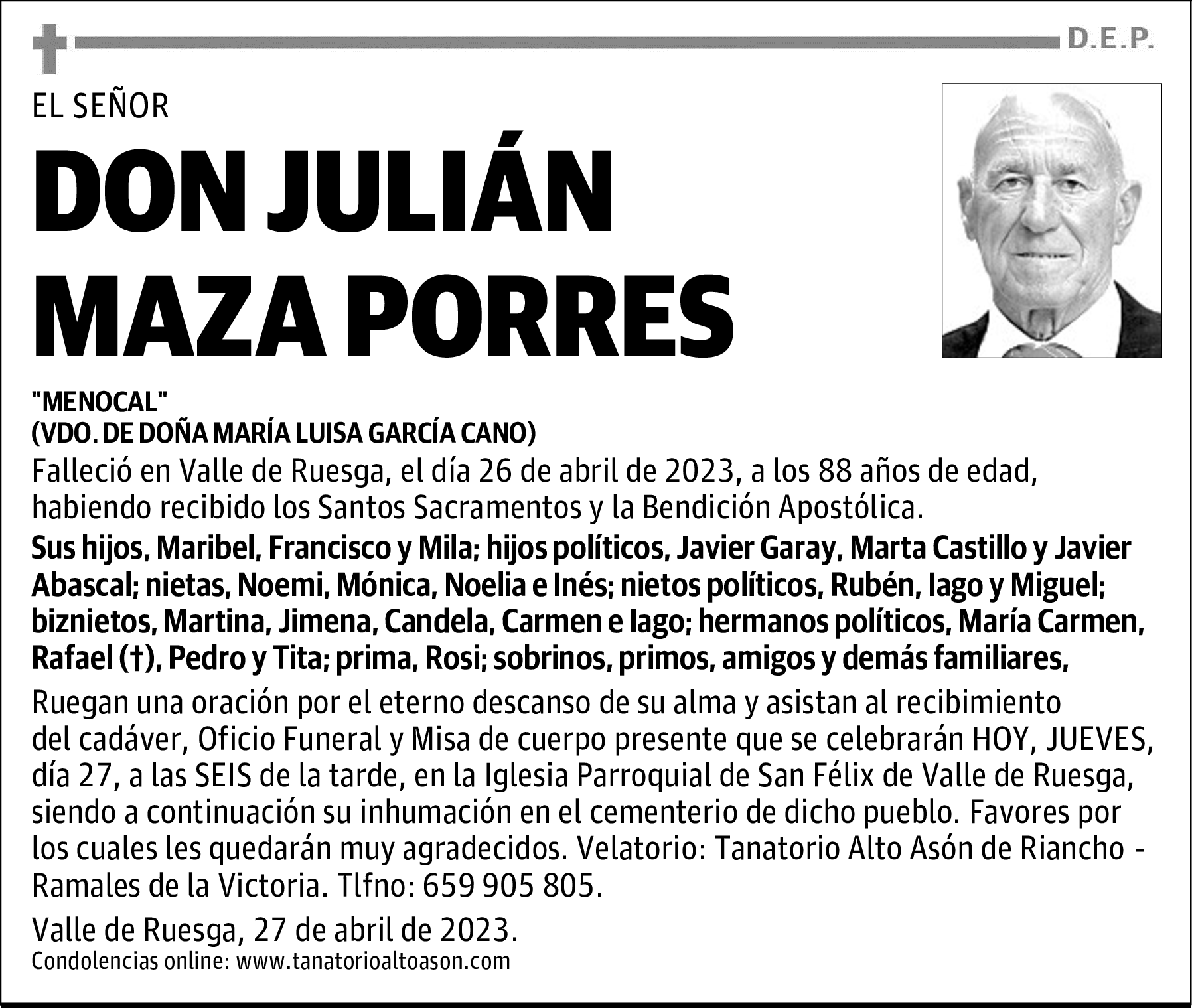 DON JULIÁN MAZA PORRES