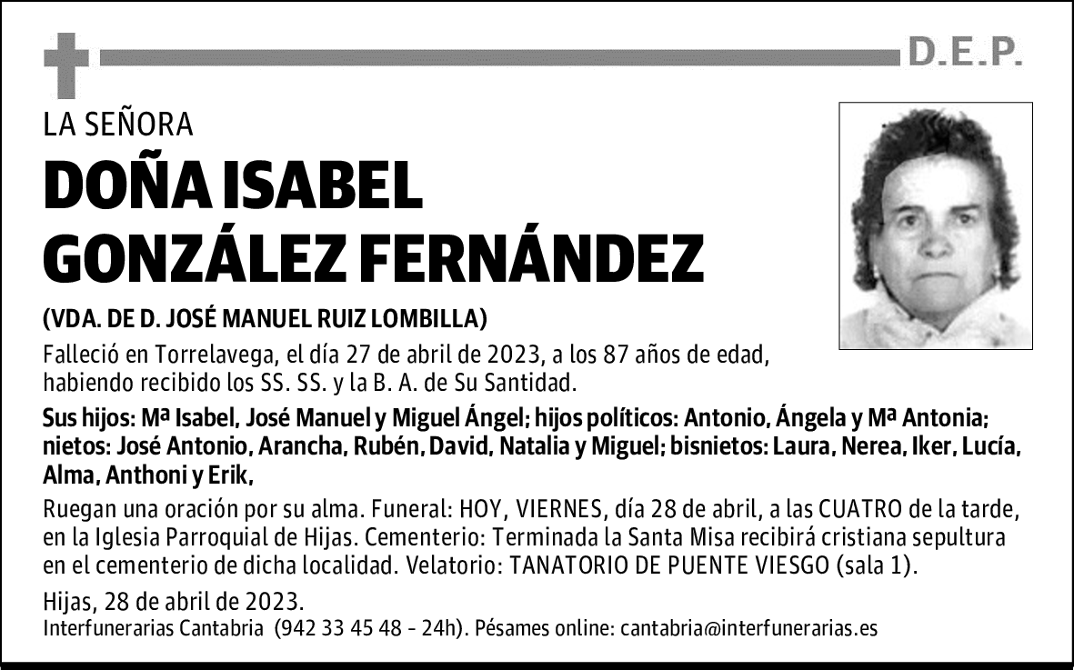 DOÑA ISABEL GONZÁLEZ FERNÁNDEZ