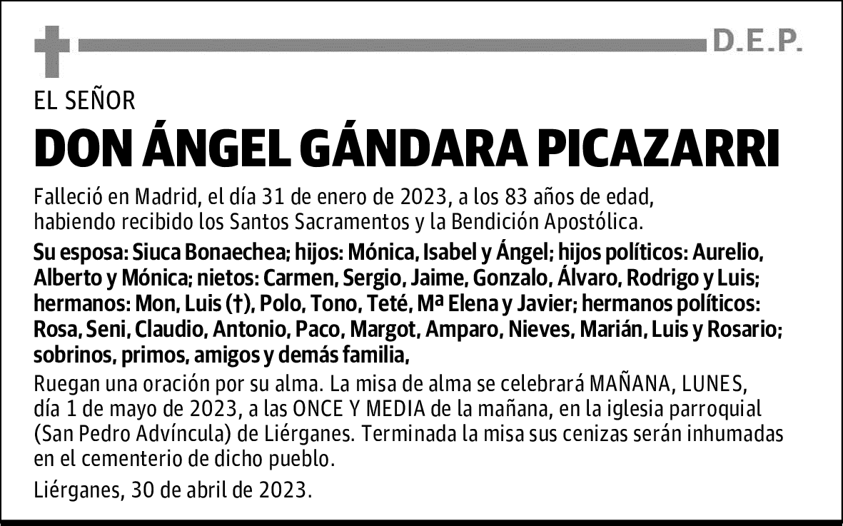 DON ÁNGEL GÁNDARA PICAZARRI