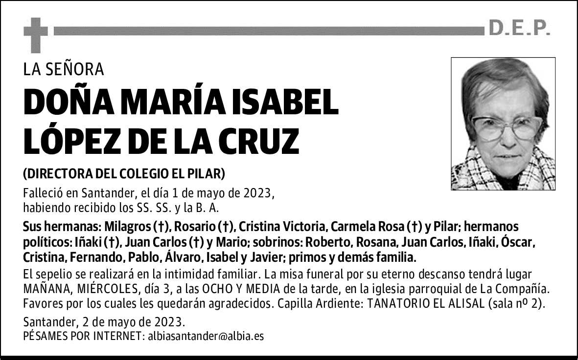 DOÑA MARÍA ISABEL LÓPEZ DE LA CRUZ